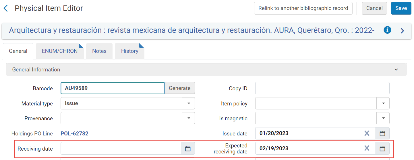 The Expected Receiving Date.